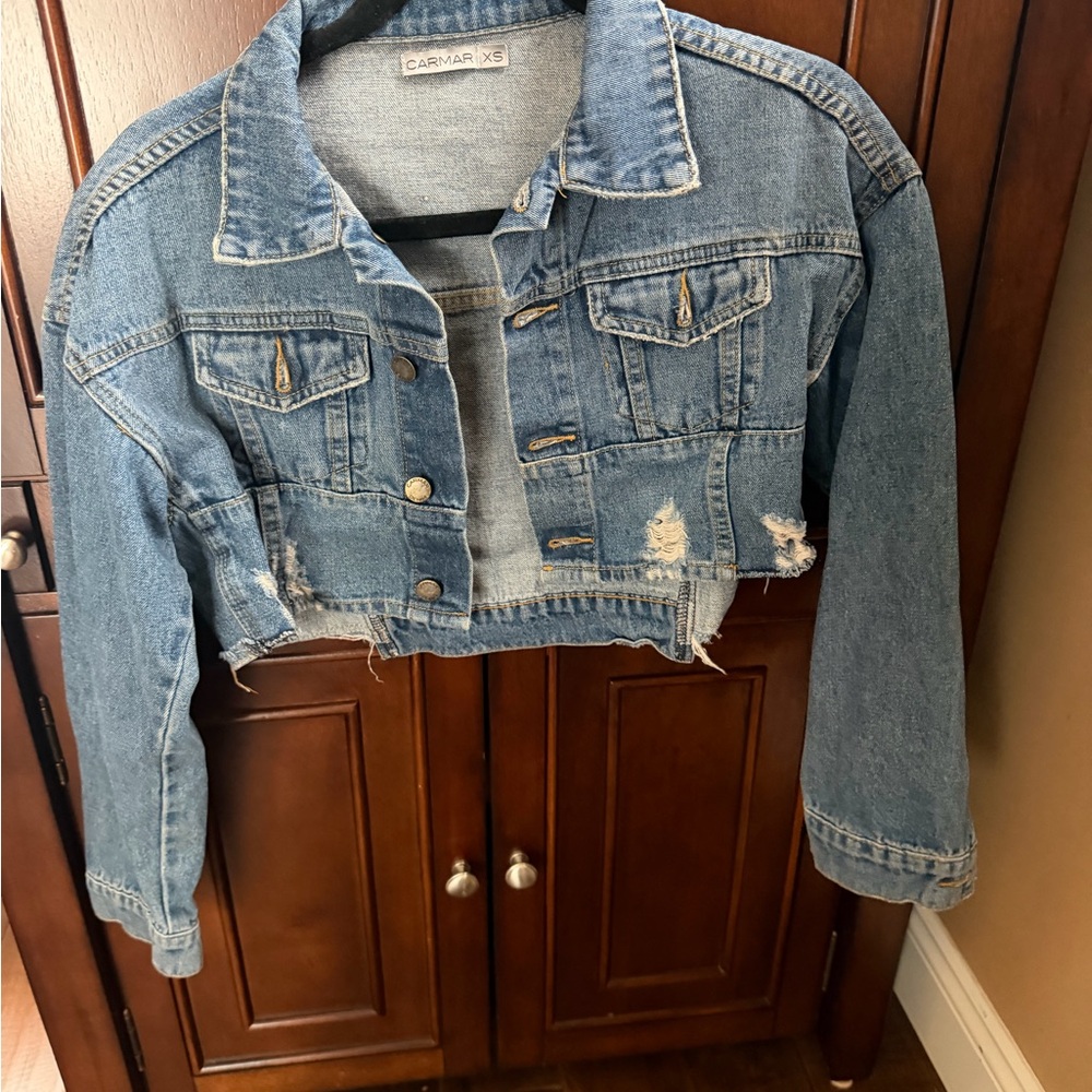 Carmar Blue Distressed Cropped Jacket